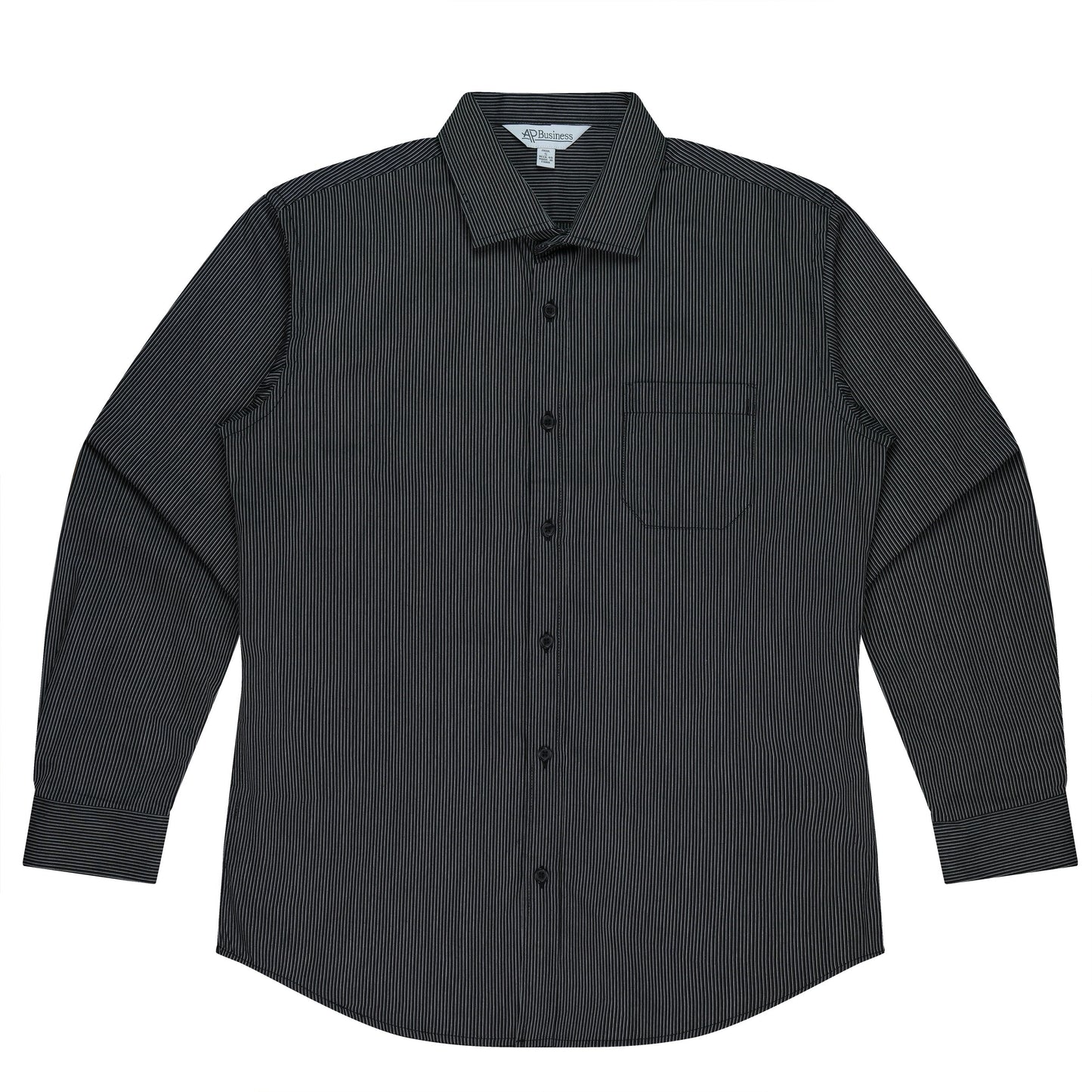 BLACK/SILVER - Henley Mens Shirt Long Sleeve