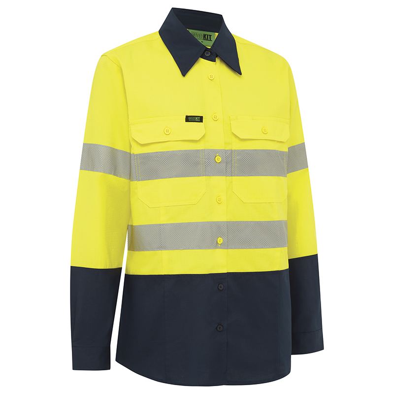 WORKIT Workwear Hi Vis Womens 2 Tone Lightweight Ripstop Breathable Taped Shirt