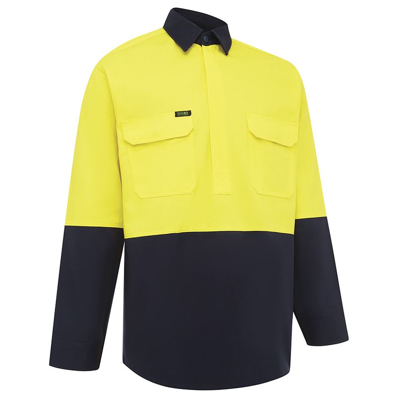WORKIT Workwear Hi Vis 2 Tone Closed Front Dual Weight Welders Shirt