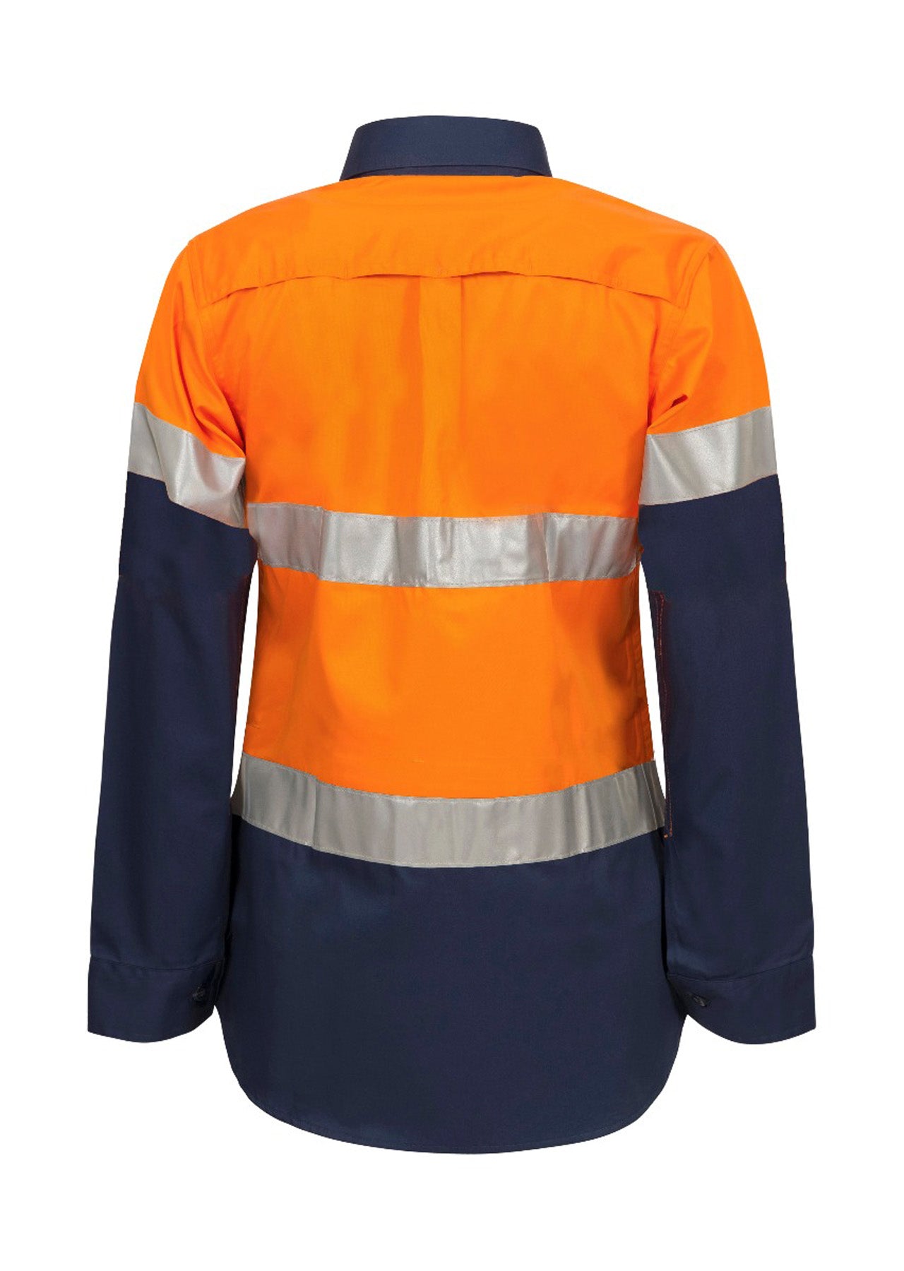 Workcraft WSL501 Ladies Lightweight Hi Vis Long Sleeve Vented Reflective Cotton Drill Shirt in Orange/Navy
