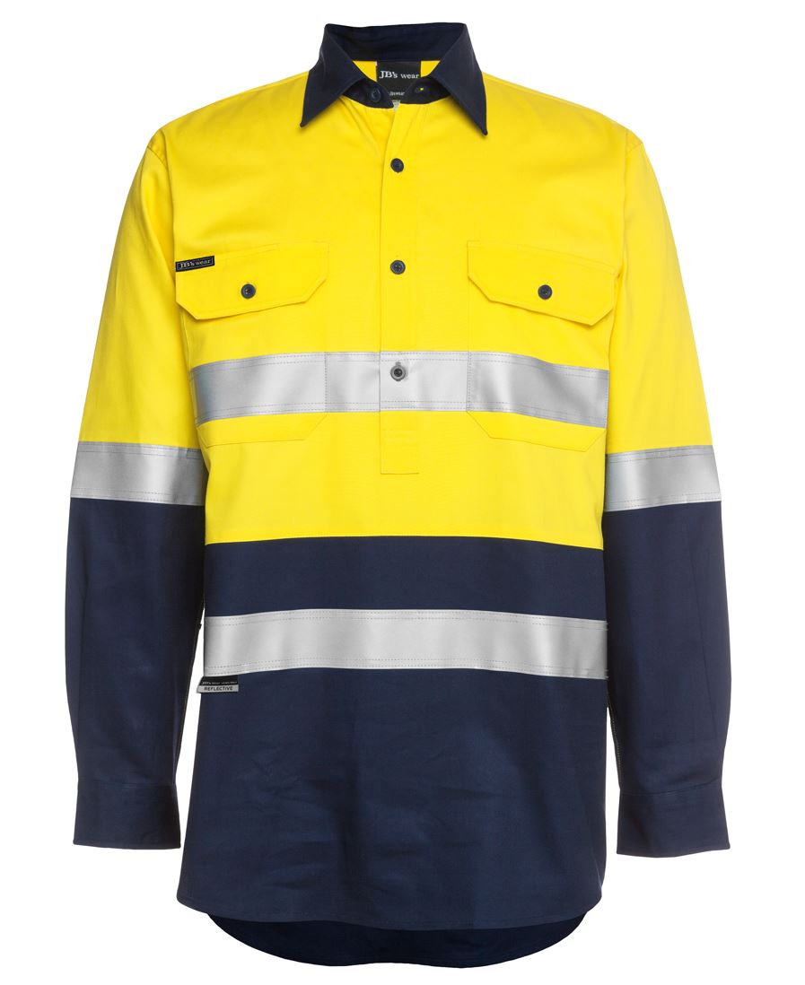 JB's Hv (D+N) Close Front L/S 190G Shirt Orange/Navy-Xs