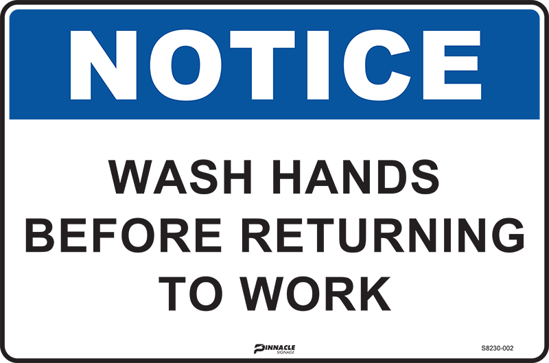 Max Global Products S8230 Notice Wash Hands Before Returning To Work Sign