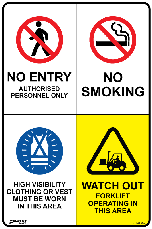 Max Global Products S4131 Multi Sign - No Entry/No Smoking/High Vis/Forklifts