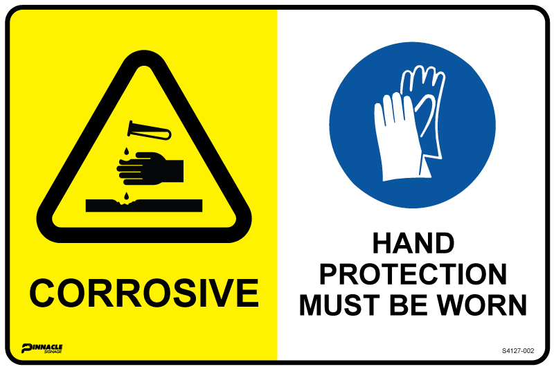 Max Global Products S4127 Multi Sign - Corrosive/Hand Protection Must Be Worn
