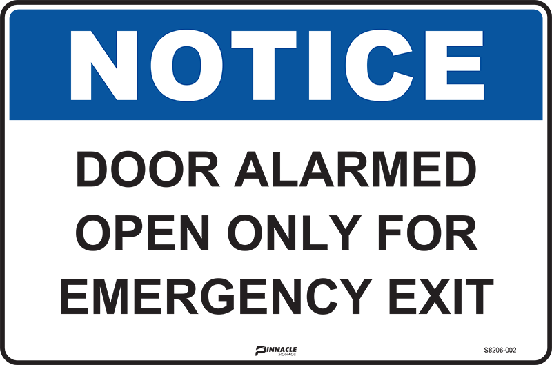 Max Global Products S8206 Notice Door Alarmed Open Only For Emergency Exit Sign
