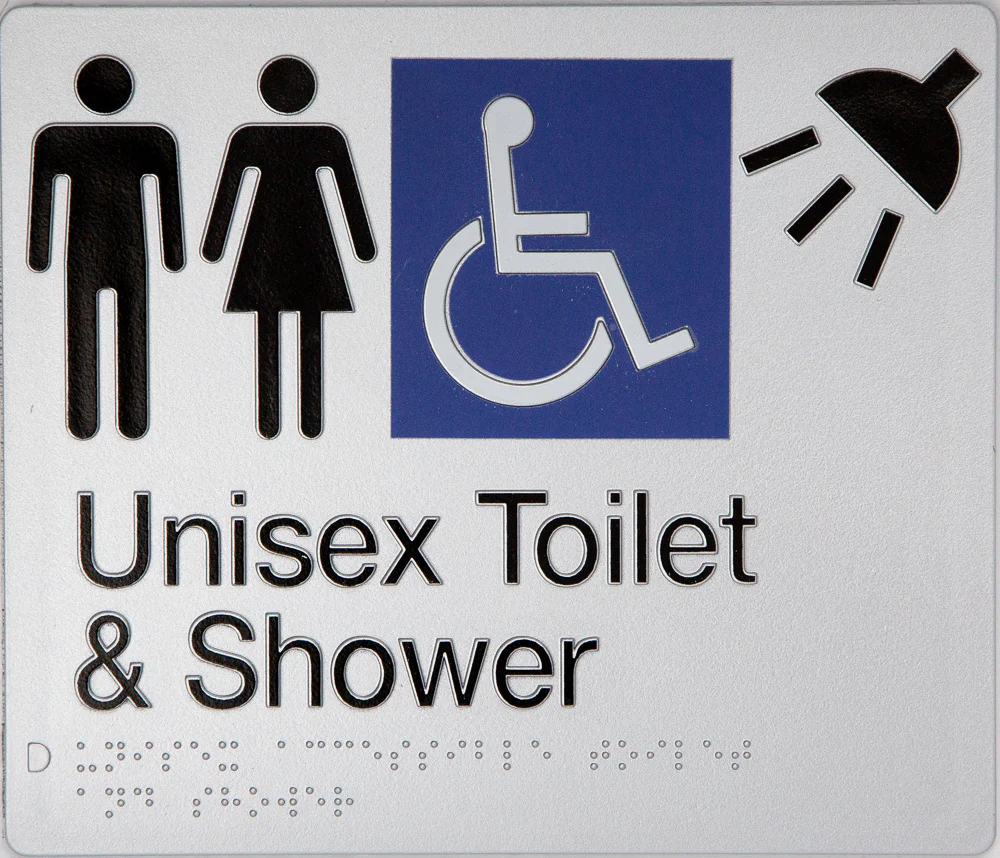 Max Global Products BS026 Sign, Unisex Wheelchair Accessible Toilet & Shower, , Blue/White PVC