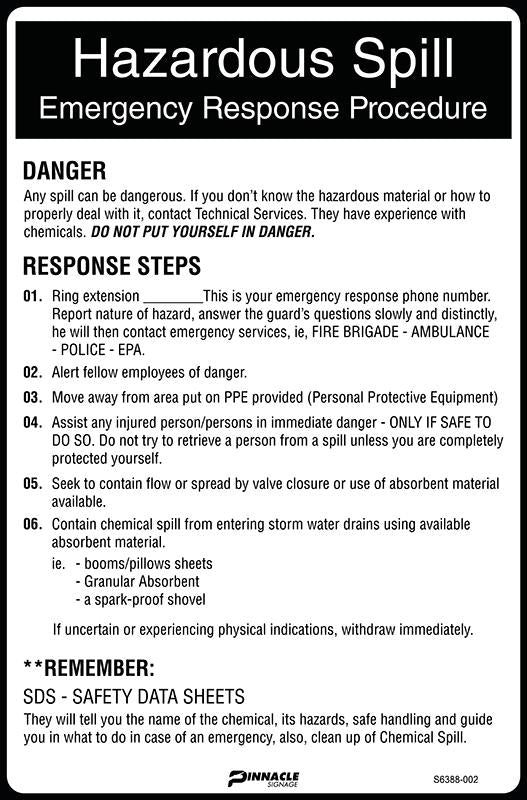 Max Global Products S6388 Hazardous Spill Emergency Response Procedure Sign