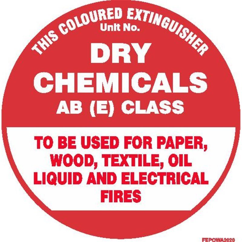 FIRE WORLD FEID Fire Extinguisher ID Sign, ABE Dry Chemical, Poly, 200mm x 200mm