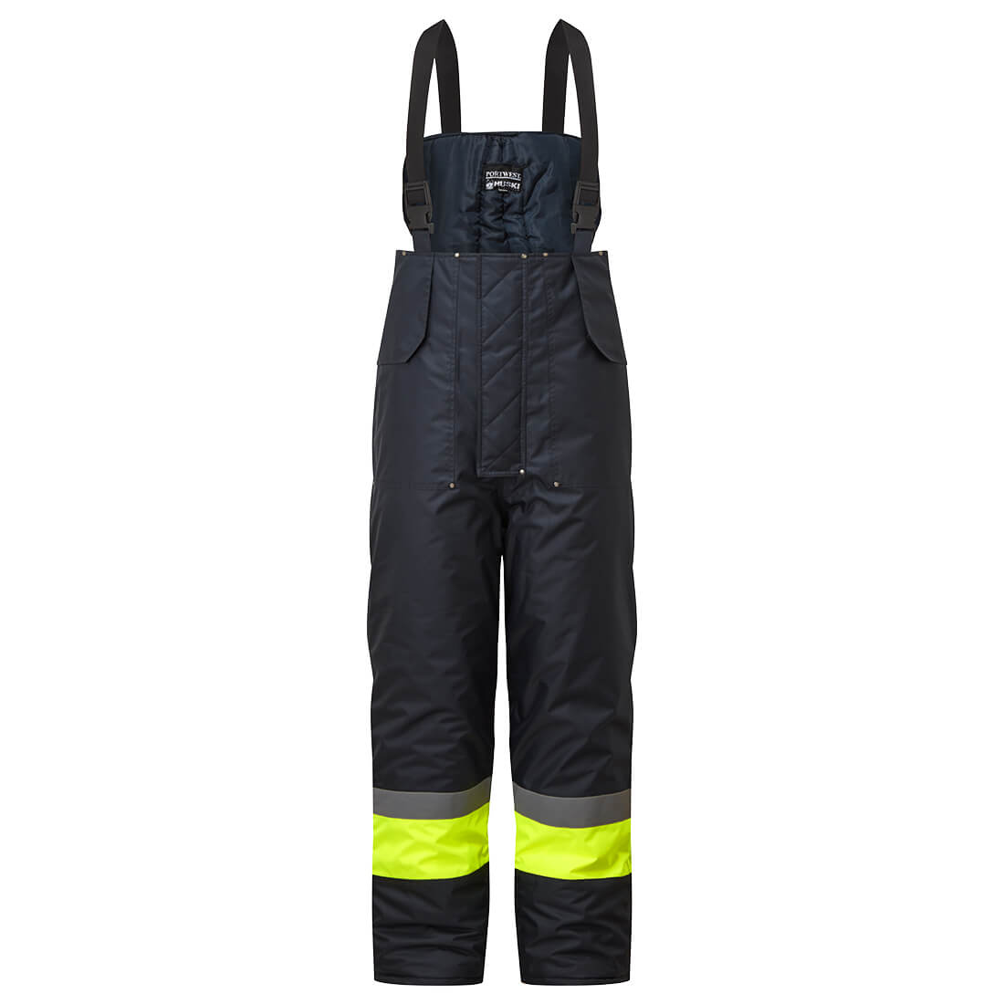 Portwest Huski Hi-Vis Contrast Freezer Bib and Brace in Yellow/Navy