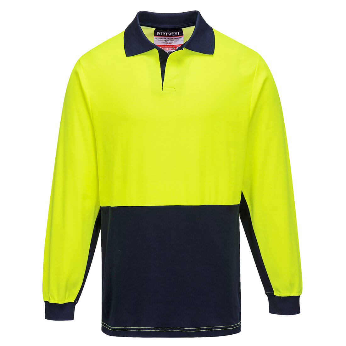 Portwest Hi-Vis Cotton Comfort Contrast Class D Polo Shirt L/S in Yellow/Navy