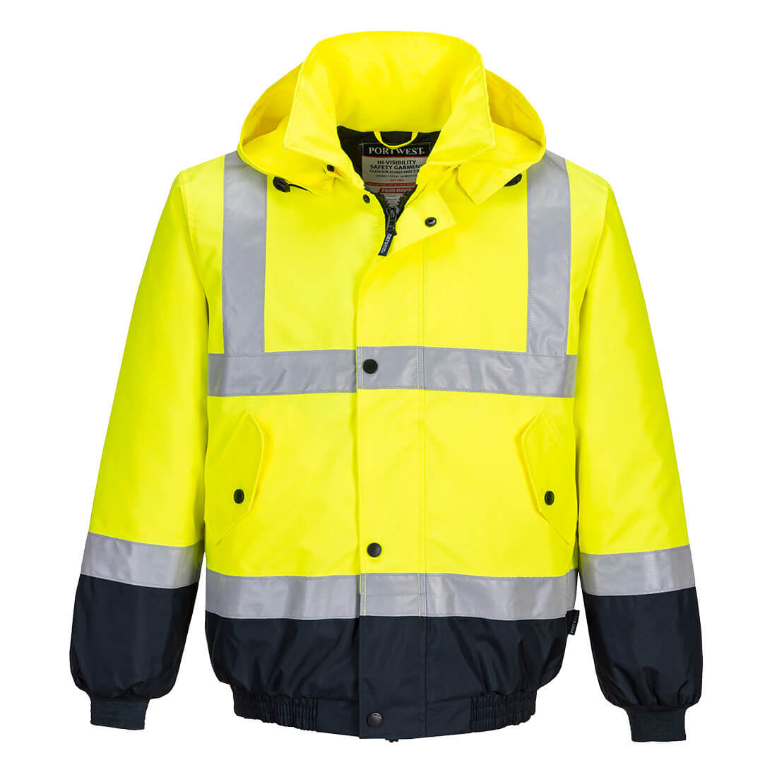 Portwest Hi-Vis Contrast Bomber Jacket in Yellow/Navy
