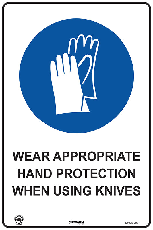Max Global Products S1096 Wear Appropriate Hand Protection When Using Knives Sign