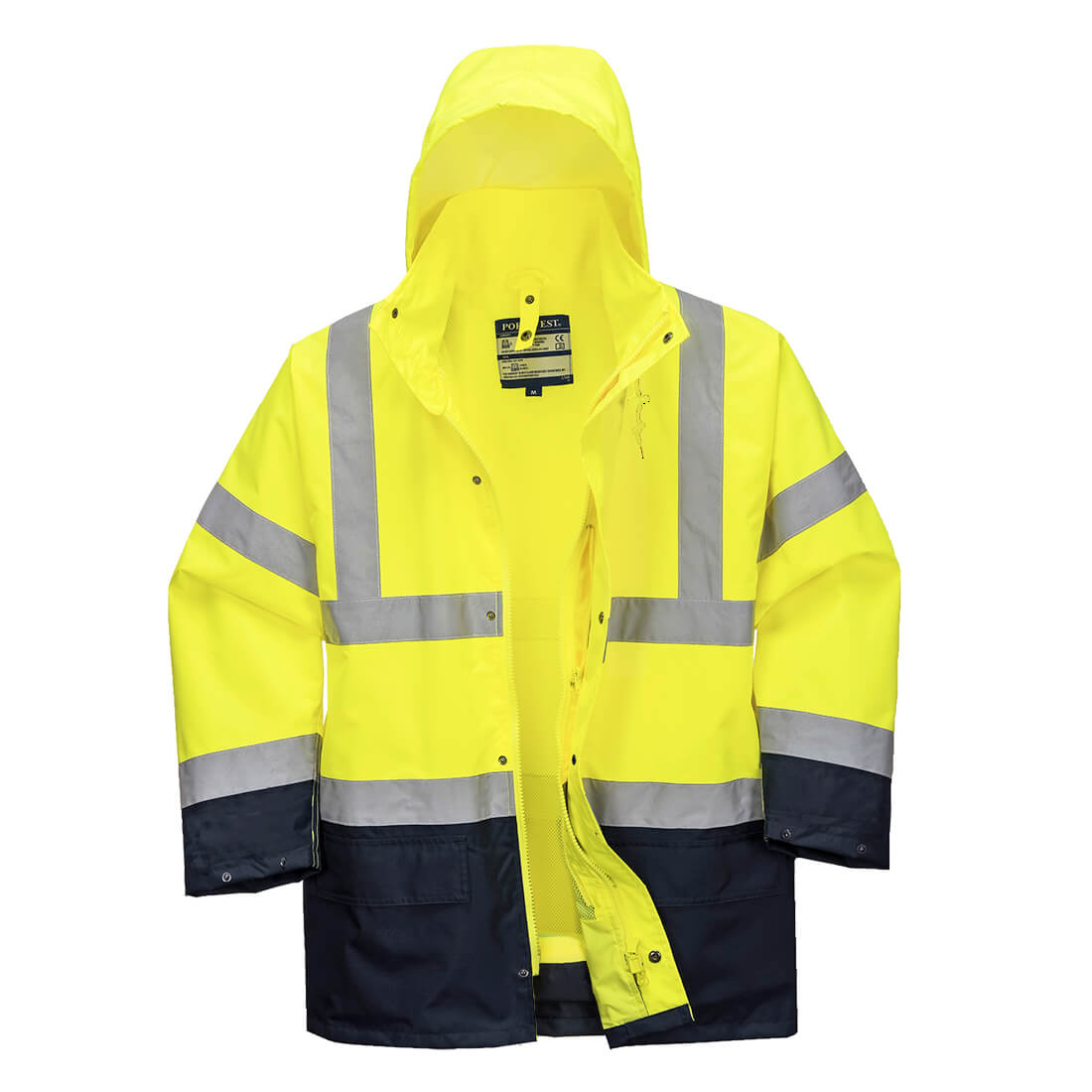 Portwest Hi-Vis 5-in-1 Contrast Essential Jacket in Yellow/Navy
