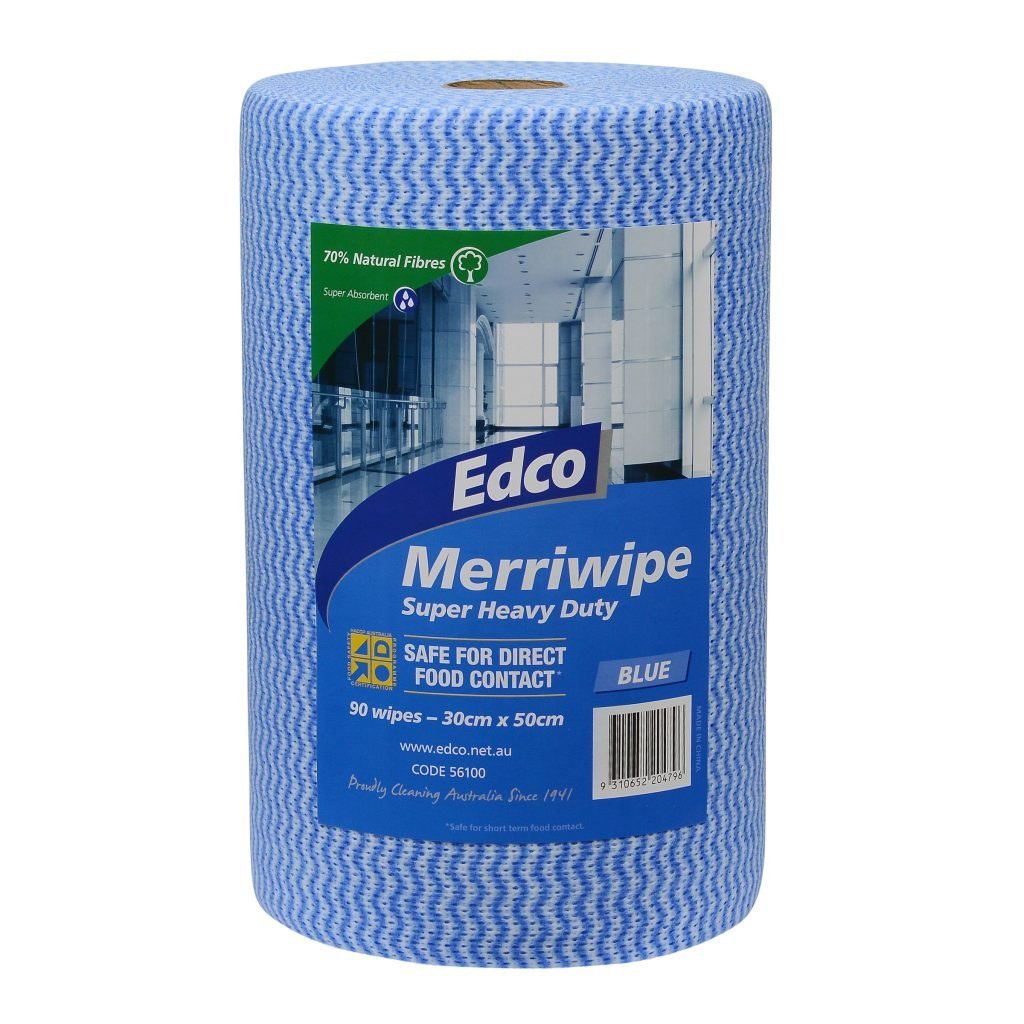 EDCO E56100 Merriwipe Super Heavy Duty Blue 30cm x 50cm 90 Sheets 4 Rolls per Carton