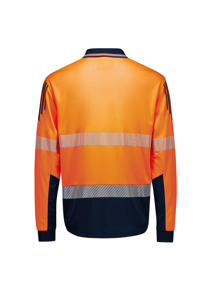 Syzmik Men's Hi Vis Flux Segmented Tape Long Sleeve Polo - Orange/Navy