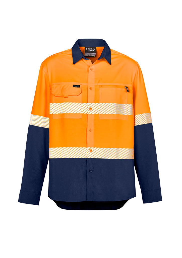 Syzmik Men's Hi Vis Outdoor Segmented Tape Long Sleeve Shirt - Orange/Navy