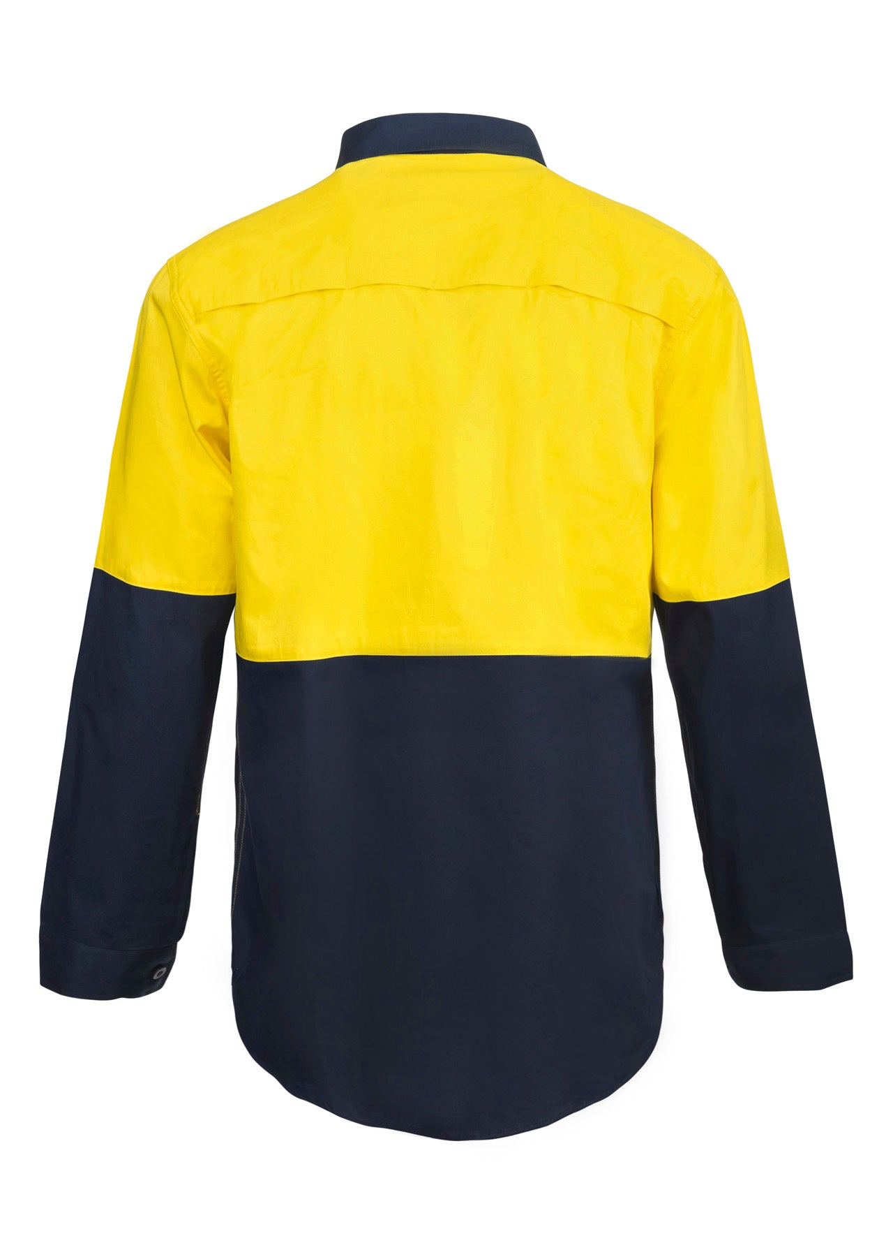 Workcraft WS4255 Mens Lightweight Hi Vis Closed Front Vented Cotton Drill Shirt With Semi Gusset Sleeves in Yellow/Navy