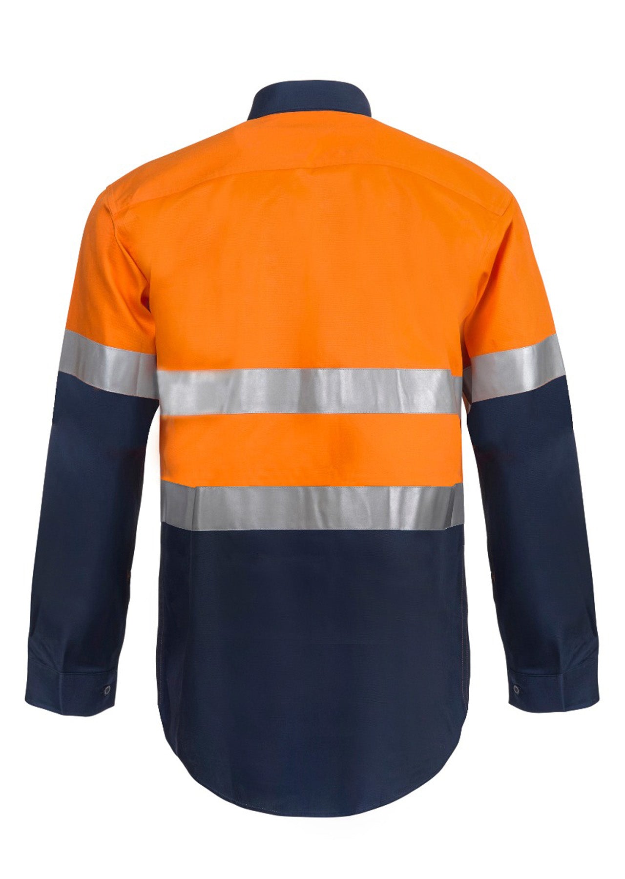 Workcraft WS3028 Mens Hi Vis Long Sleeve Cotton Drill Industrial Laundry Reflective Shirt in Orange/Navy