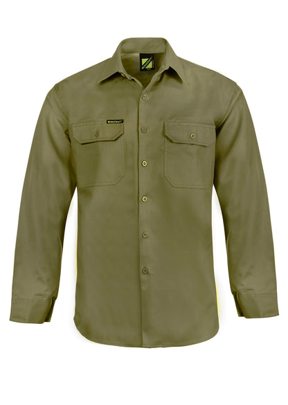 Workcraft WS3020 Mens Long Sleeve Cotton Drill Shirt in Khaki