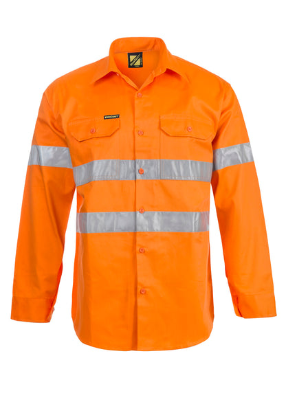 Workcraft WS4002 Hi Vis Long Sleeve Reflective Cotton Drill Shirt in Orange