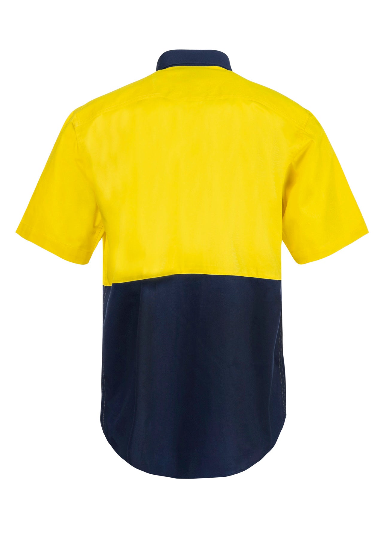 Workcraft WS3023 Mens Hi Vis Short Sleeve Cotton Drill Shirt in Yellow/Navy