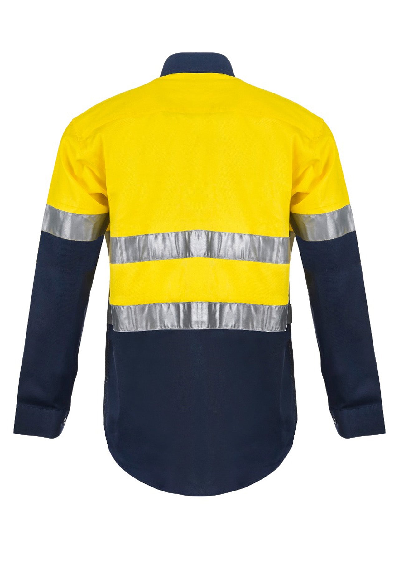 Workcraft WS4000 Mens Hi Vis Long Sleeve Cotton Drill Reflective Shirt in Yellow/Navy