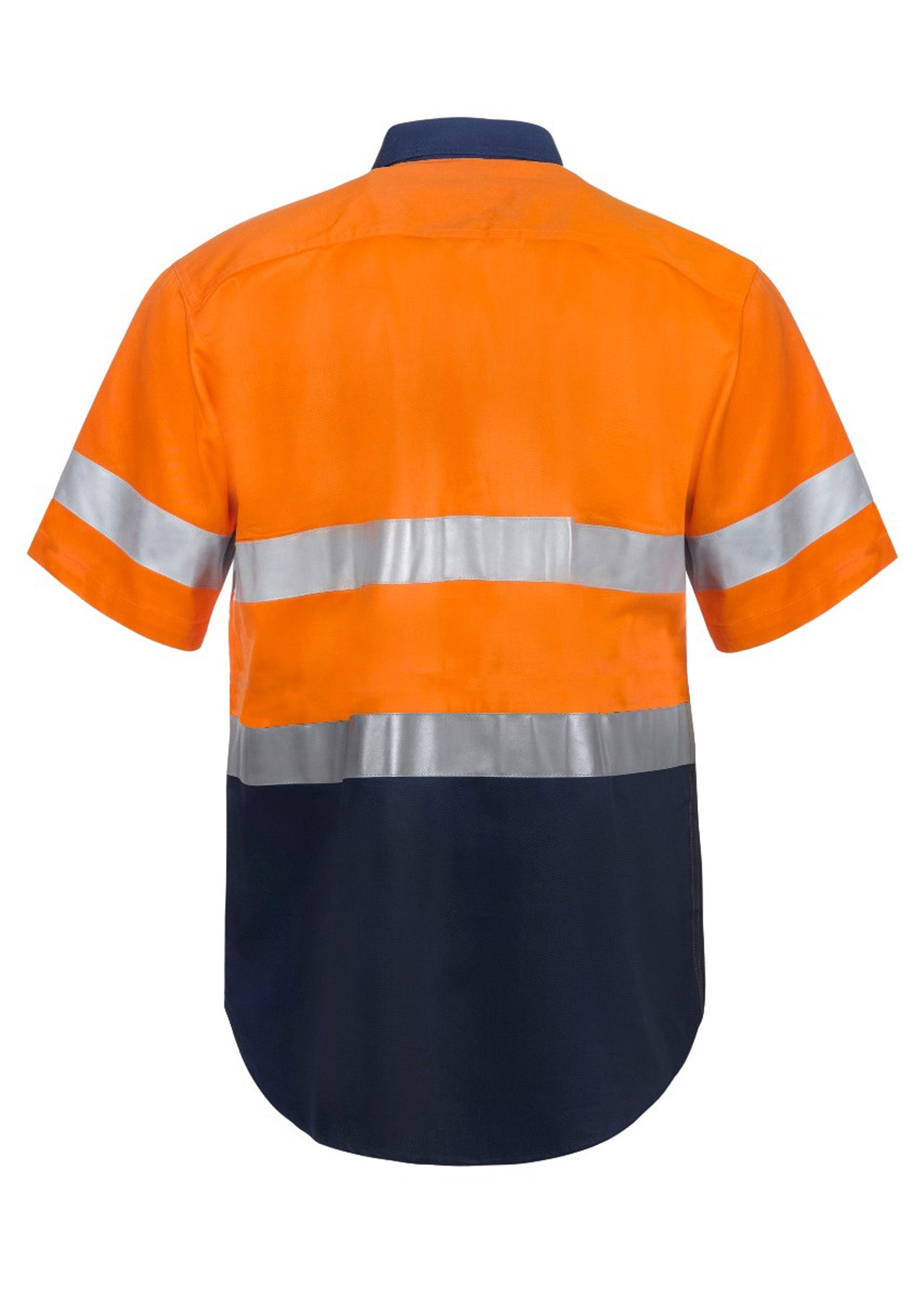 Workcraft WS4001 Mens Hi Vis Short Sleeve Cotton Drill Reflective Shirt in Orange/Navy