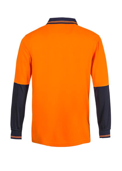 Workcraft WSP202 Hi Vis Long Sleeve Micromesh Polo With Pocket in Orange/Navy