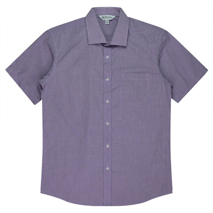 PURPLE/WHITE - Toorak Mens Shirt Short Sleeve