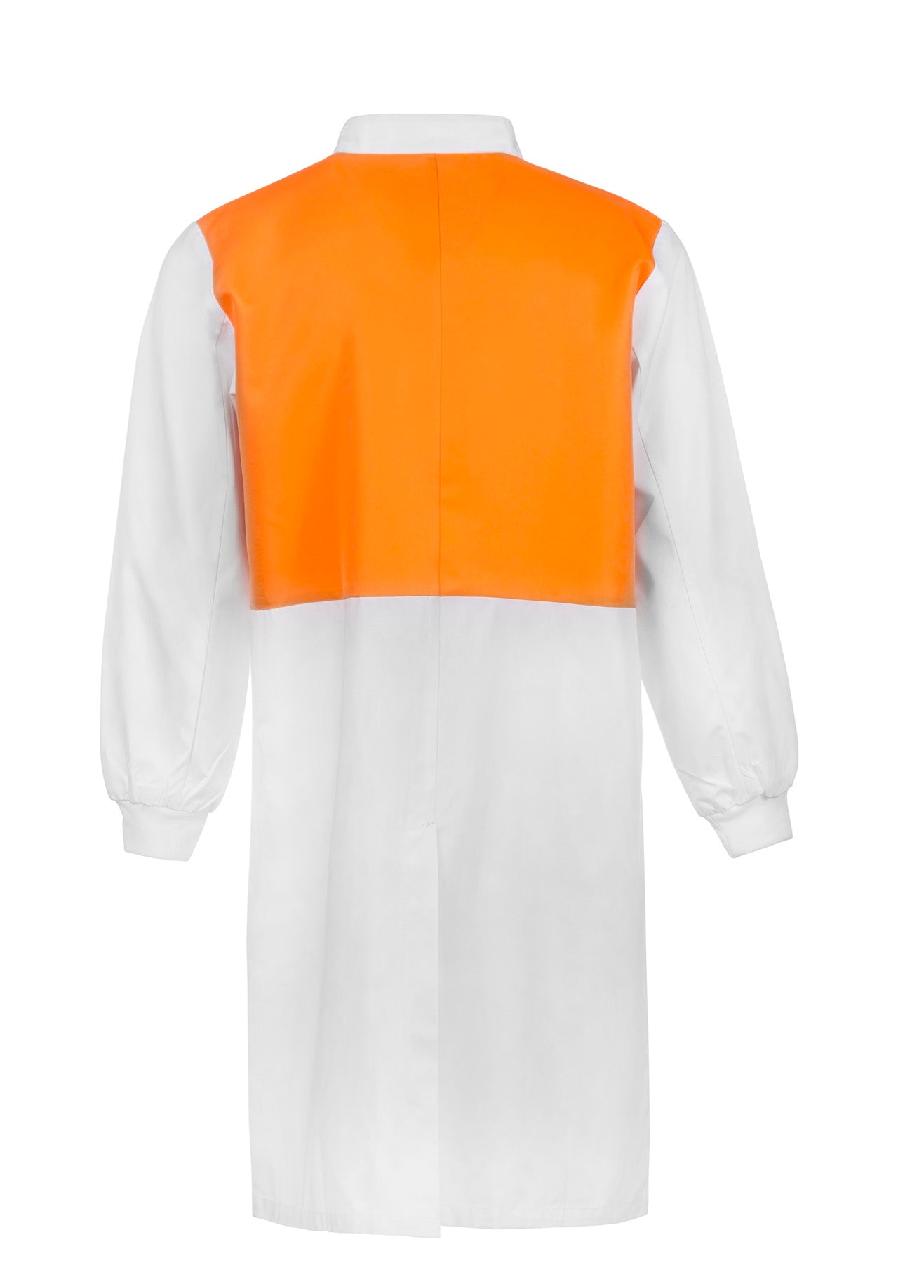 Workcraft WJ3194 Hi Vis Long Sleeve Food Industry Long Length Dustcoat With Mandarin Collar in Orange/White