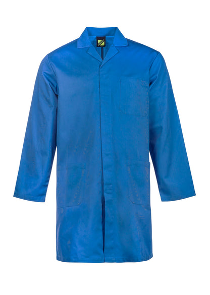 Workcraft WJ057 Long Sleeve Dustcoat With Patch Pockets in Mid Blue