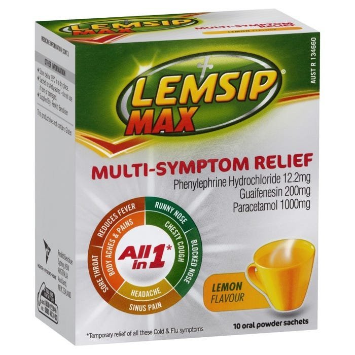 RECKITT BENCKISER 137170 Lemsip Sach Max Multi Symptom Relief Lemon Sachaets 10's