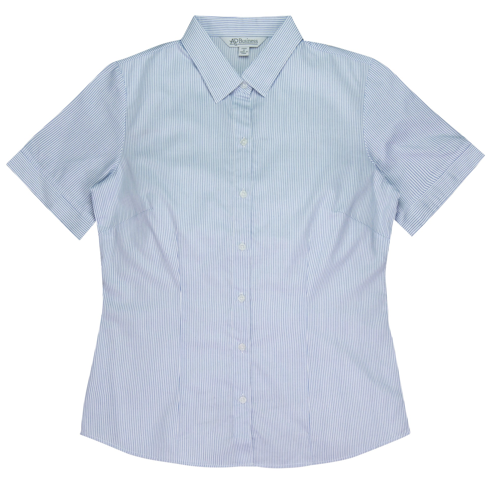 WHITE/NAVY - Henley Lady Shirt Short Sleeve