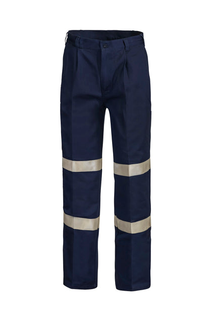Workcraft WP3045 Mens Reflective Single Pleat Cotton Drill Industrial Laundry Trouser in Navy