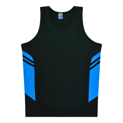 BLACK/CYAN - Tasman Kids Singlets