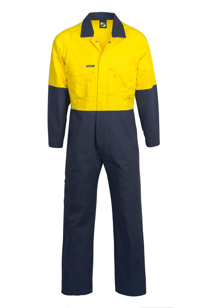 Workcraft WC3051 Mens Hi Vis Cotton Drill Coveralls in Orange/Navy