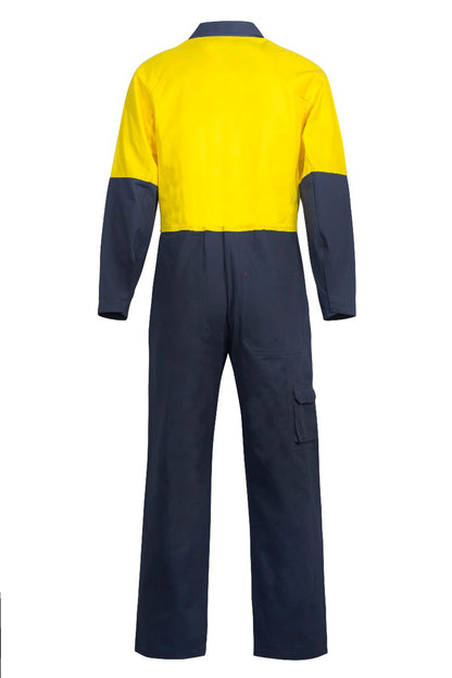 Workcraft WC3051 Mens Hi Vis Cotton Drill Coveralls in Orange/Navy, Yellow/Navy