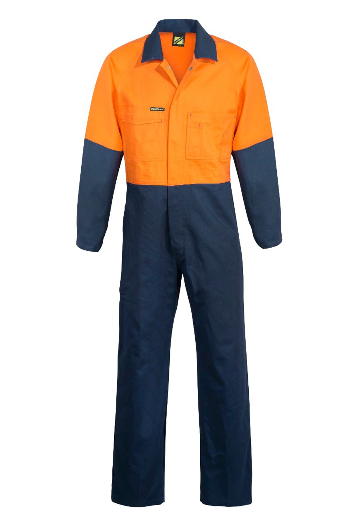 Workcraft WC3051L Mens Hi Vis Cotton Drill Coveralls Long in Orange/Navy