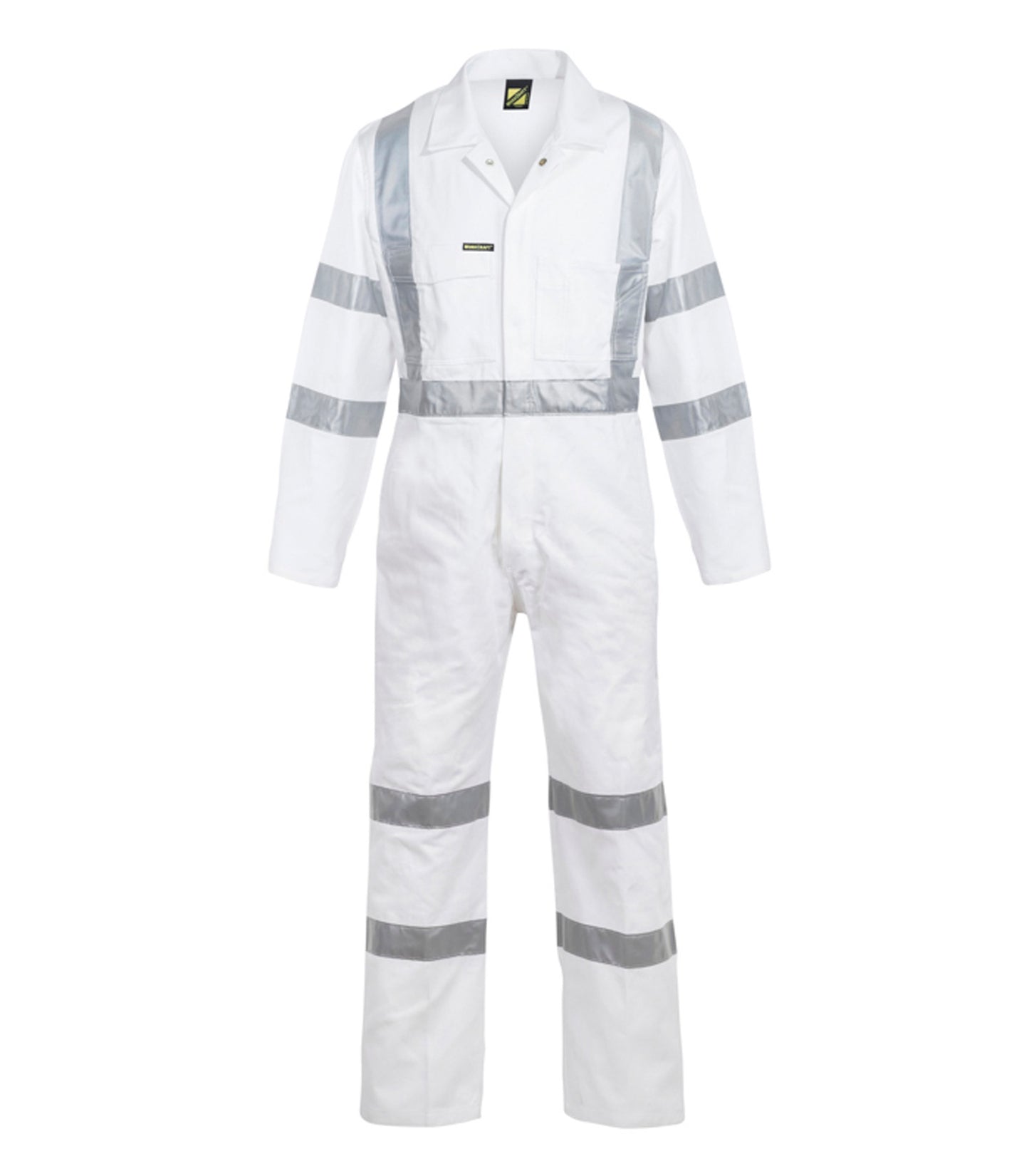 Workcraft WC3254 Mens Hi Vis Cotton Drill Reflective Coverall With X Pattern – Night Use Only in White