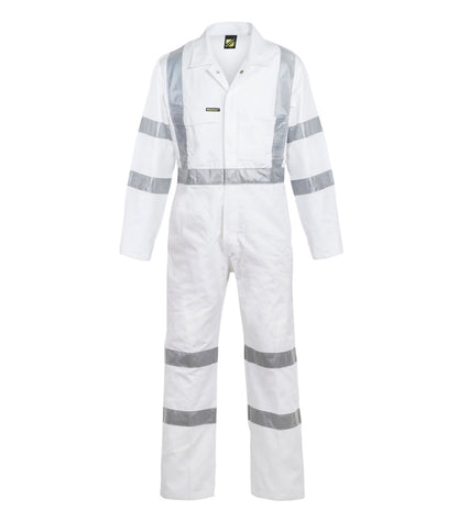 Workcraft WC3254 Mens Hi Vis Cotton Drill Reflective Coverall With X Pattern – Night Use Only in White