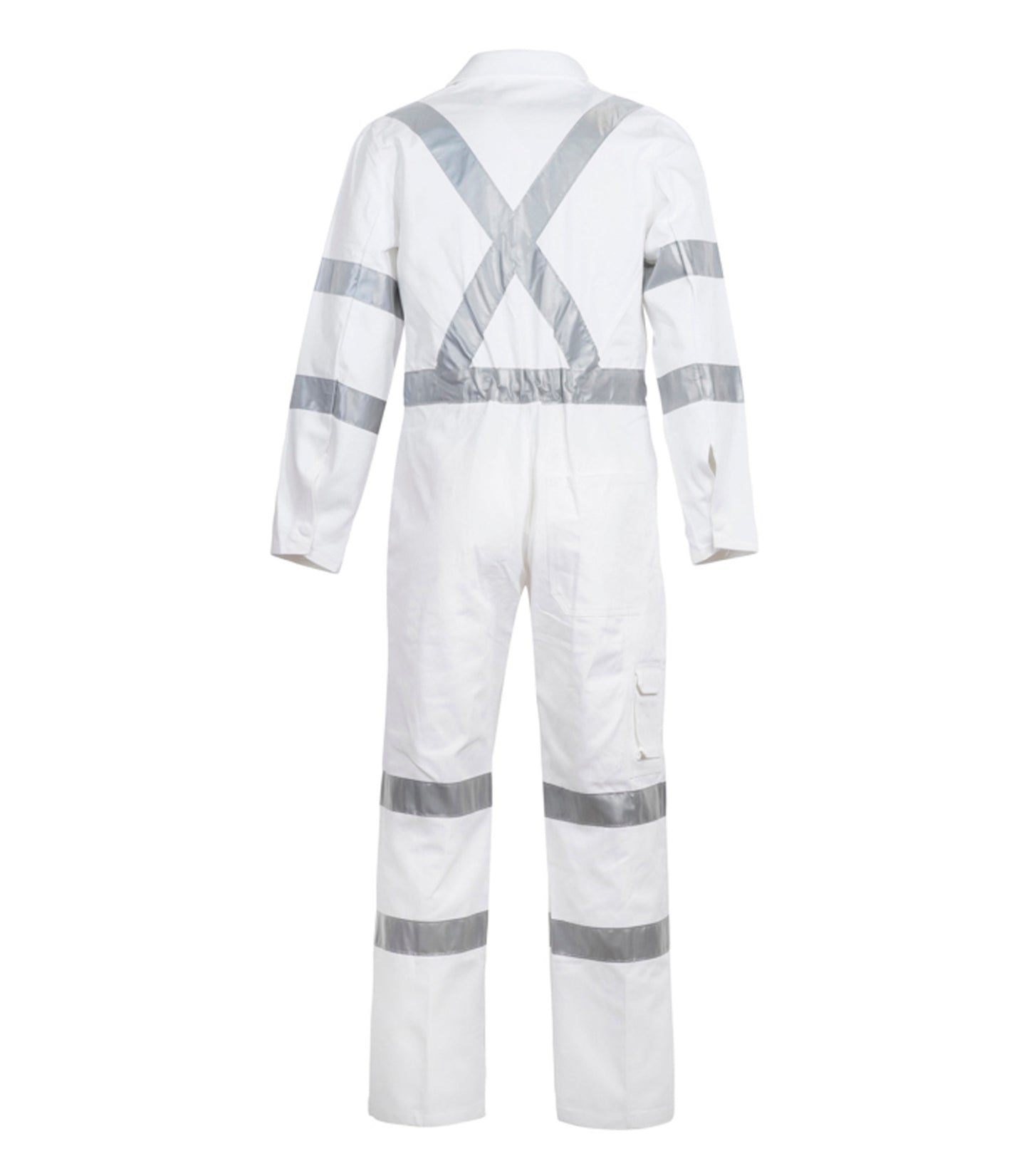 Workcraft WC3254 Mens Hi Vis Cotton Drill Reflective Coverall With X Pattern – Night Use Only in White