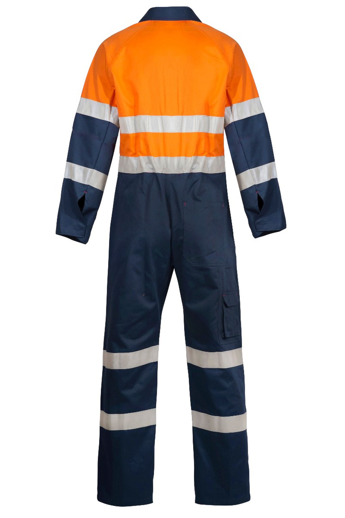 Workcraft WC3056L Mens Hi Vis Cotton Drill Reflective Industrial Laundry Coveralls Long in Orange/Navy