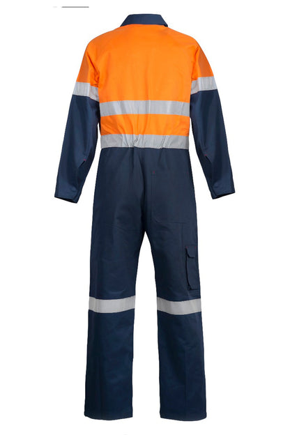 Workcraft WC6093 Mens Hi Vis Cotton Drill Reflective Coveralls in Orange/Navy, Yellow/Navy