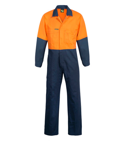 Workcraft WC3059L Mens Hi Vis Poly/Cotton Coveralls Long in Orange/Navy
