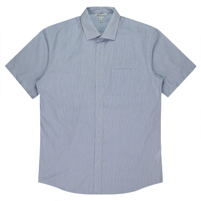 WHITE/NAVY - Henley Mens Shirt Short Sleeve