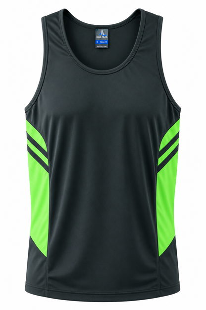 SLATE/NEON GREEN - Tasman Mens Singlets