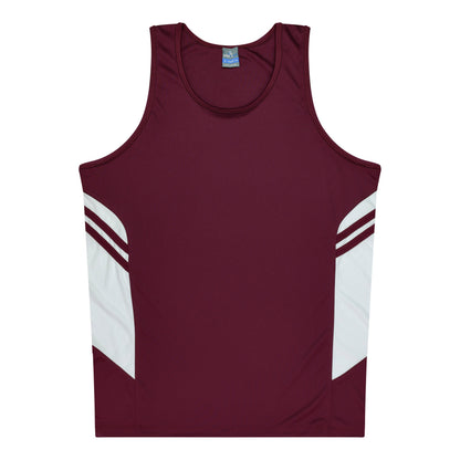 MAROON/WHITE - Tasman Kids Singlets