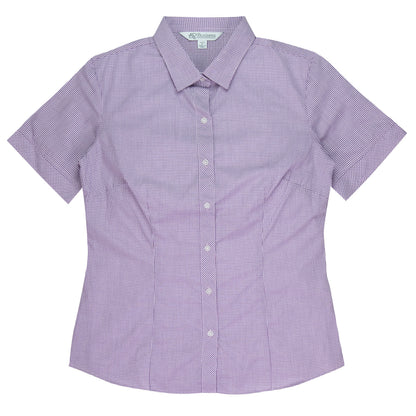 PURPLE/WHITE - Toorak Lady Shirt Short Sleeve