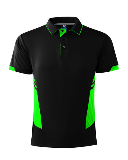 BLACK/NEON GREEN - Tasman Mens Polos