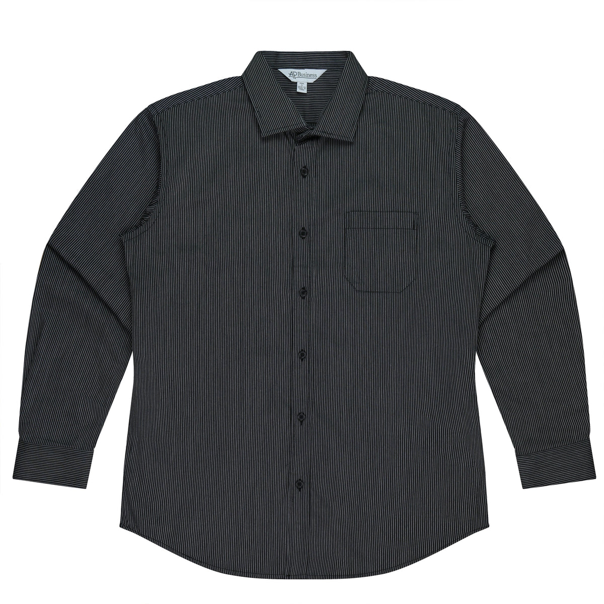 BLACK/SILVER - Henley Mens Shirt Long Sleeve